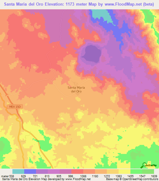 Santa Maria del Oro,Mexico Elevation Map