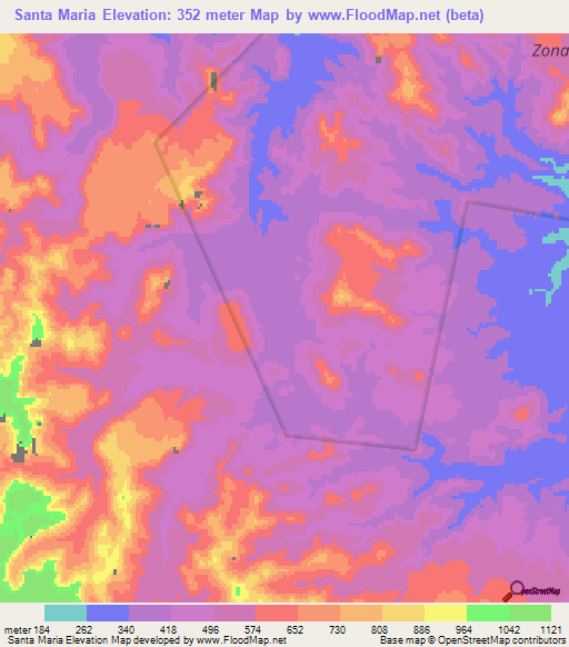 Santa Maria,Mexico Elevation Map