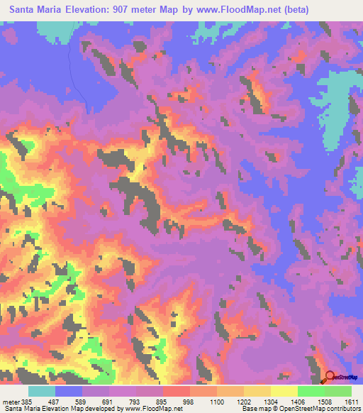 Santa Maria,Mexico Elevation Map