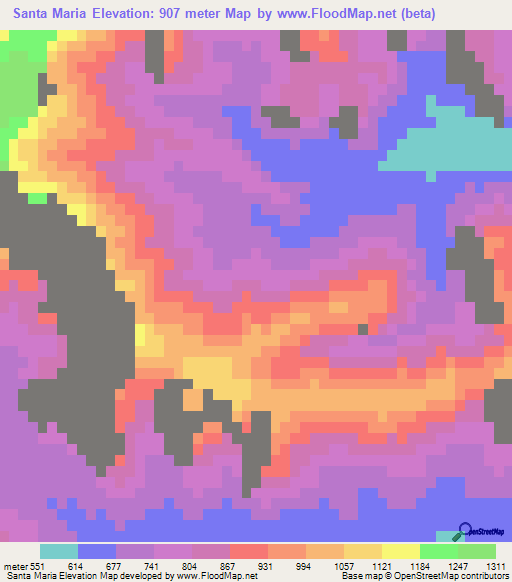 Santa Maria,Mexico Elevation Map