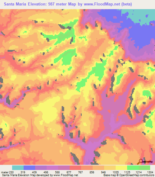 Santa Maria,Mexico Elevation Map