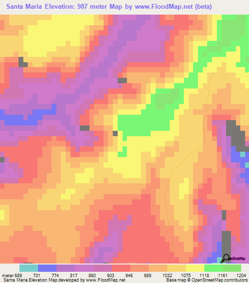 Santa Maria,Mexico Elevation Map