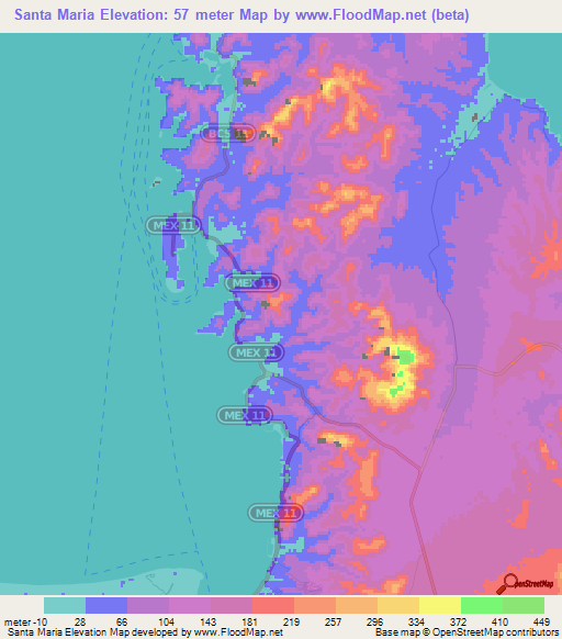 Santa Maria,Mexico Elevation Map