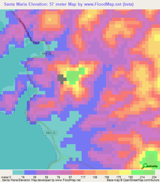 Santa Maria,Mexico Elevation Map