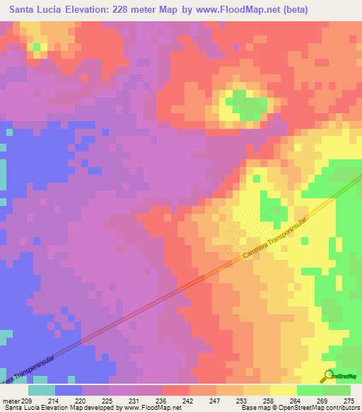 Santa Lucia,Mexico Elevation Map