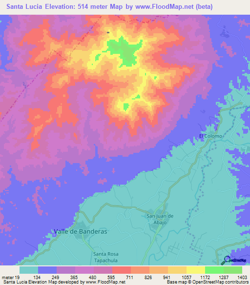 Santa Lucia,Mexico Elevation Map