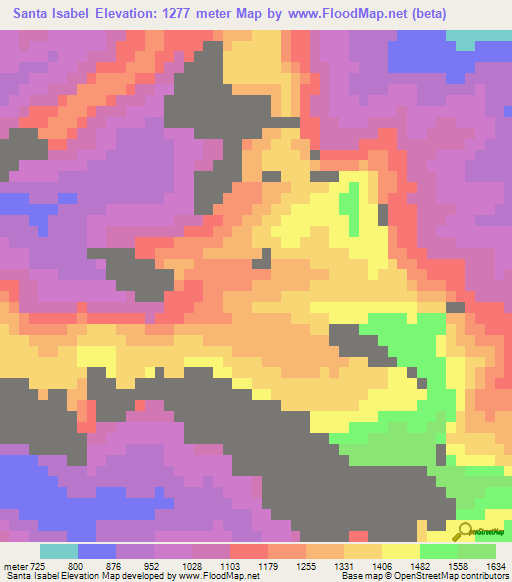 Santa Isabel,Mexico Elevation Map