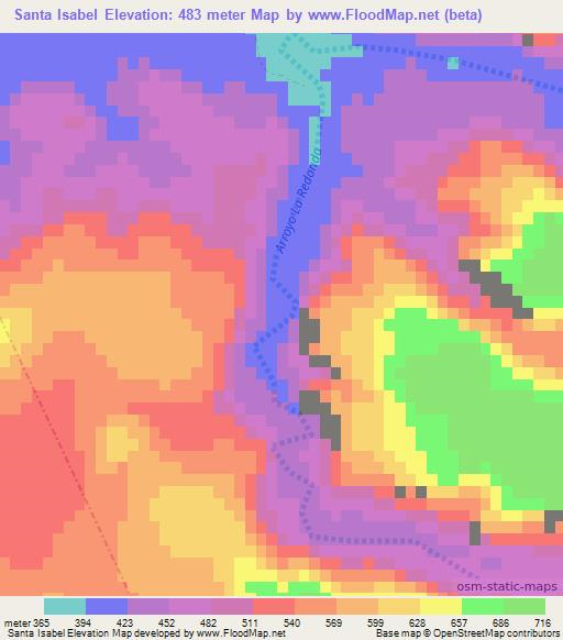 Santa Isabel,Mexico Elevation Map