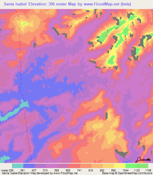 Santa Isabel,Mexico Elevation Map