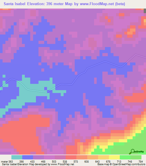 Santa Isabel,Mexico Elevation Map