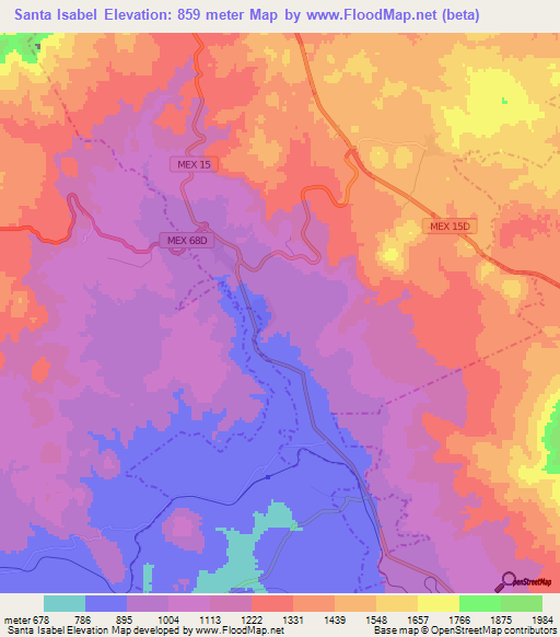 Santa Isabel,Mexico Elevation Map