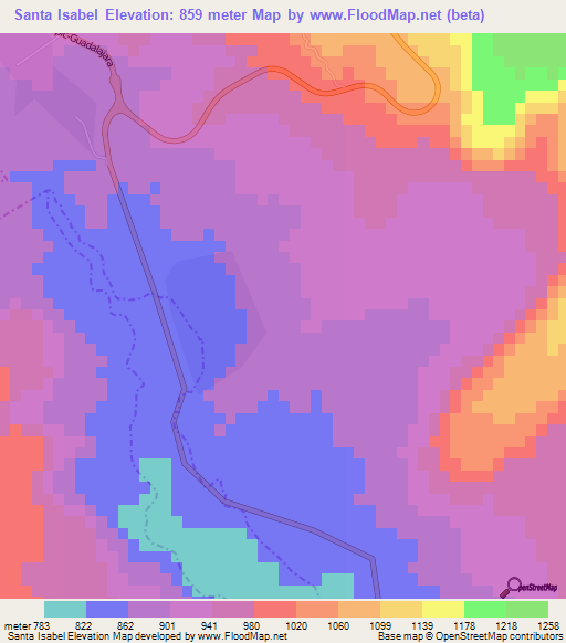 Santa Isabel,Mexico Elevation Map