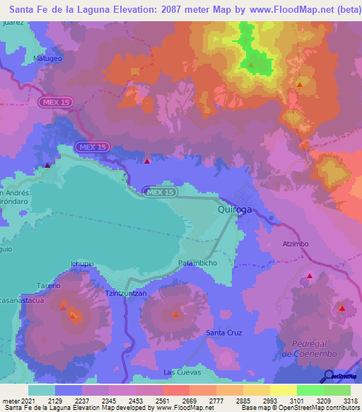 Santa Fe de la Laguna,Mexico Elevation Map