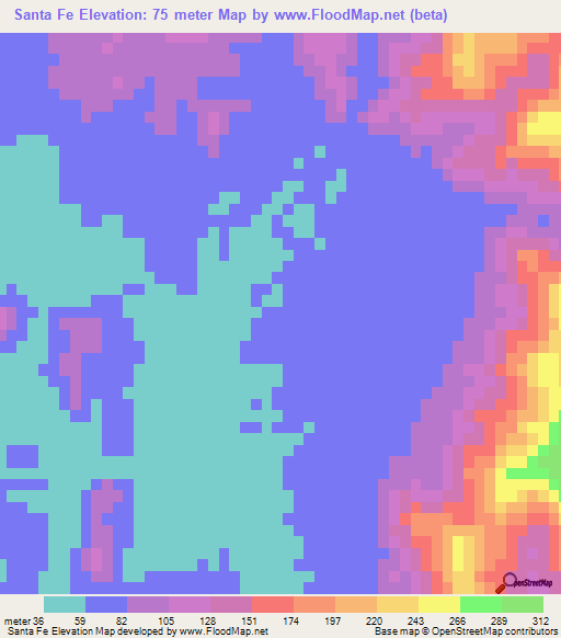 Santa Fe,Mexico Elevation Map