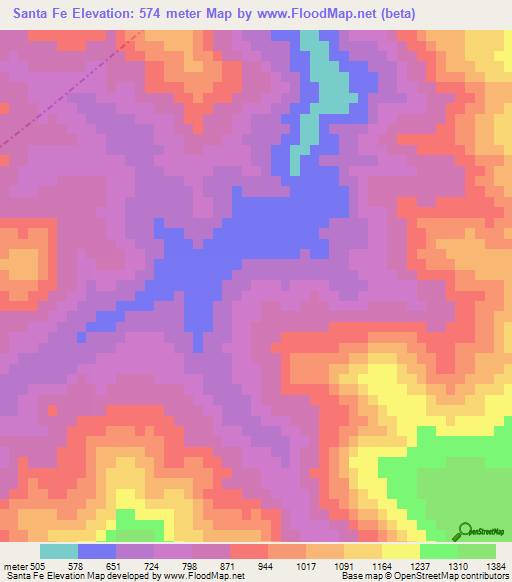 Santa Fe,Mexico Elevation Map