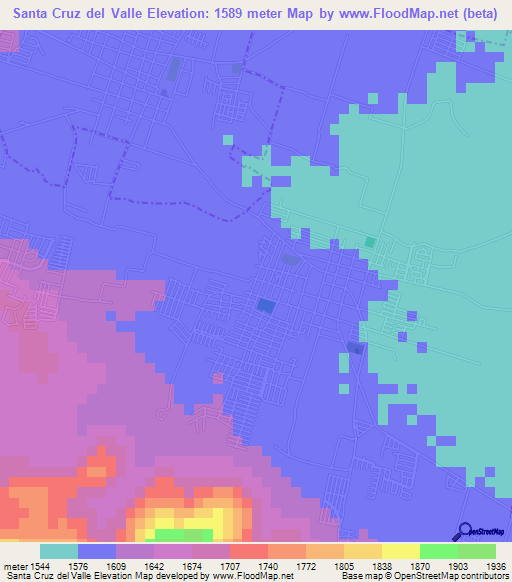 Santa Cruz del Valle,Mexico Elevation Map