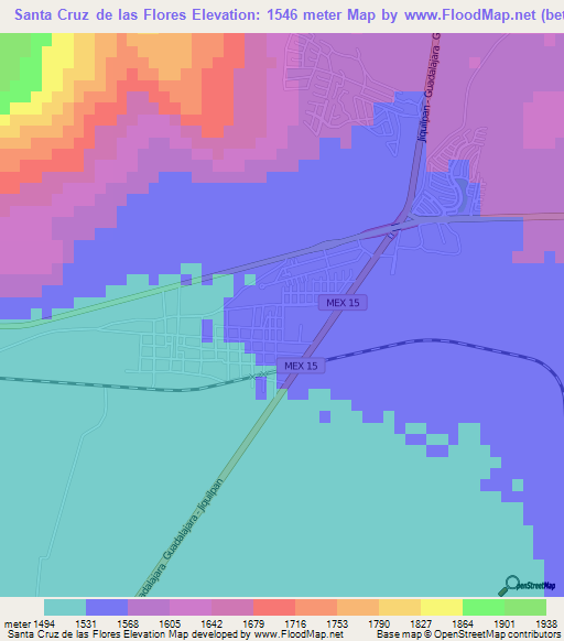 Santa Cruz de las Flores,Mexico Elevation Map