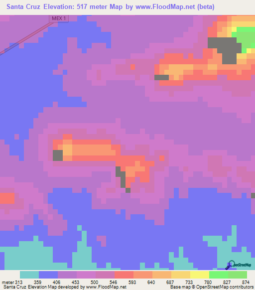 Santa Cruz,Mexico Elevation Map