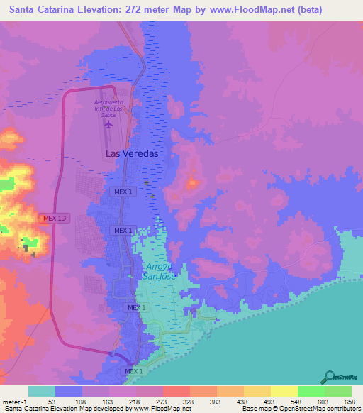 Santa Catarina,Mexico Elevation Map