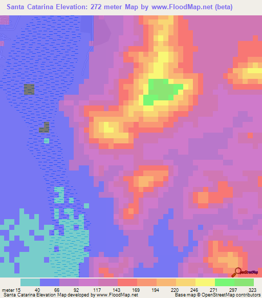 Santa Catarina,Mexico Elevation Map