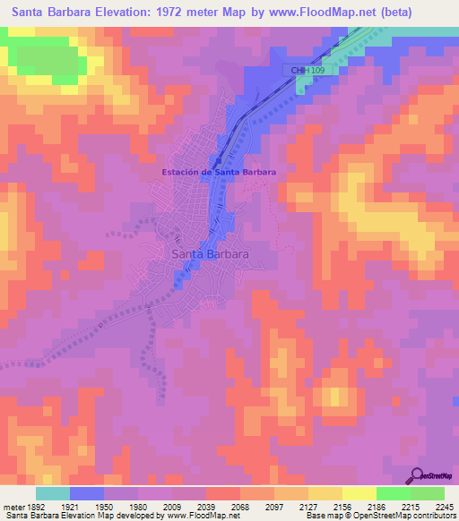 Santa Barbara,Mexico Elevation Map