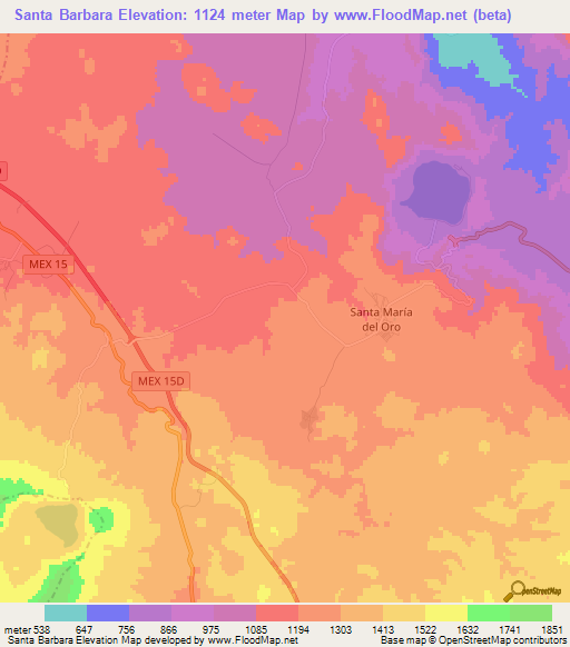 Santa Barbara,Mexico Elevation Map