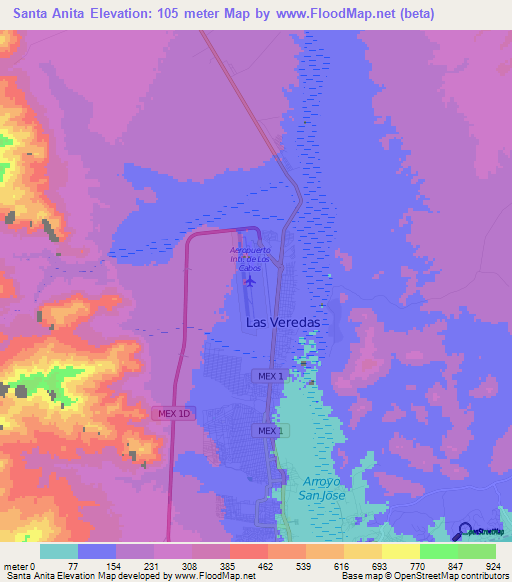 Santa Anita,Mexico Elevation Map