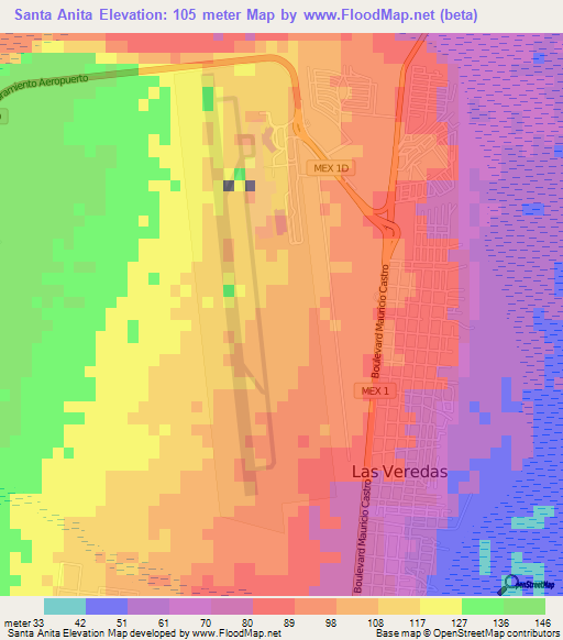 Santa Anita,Mexico Elevation Map