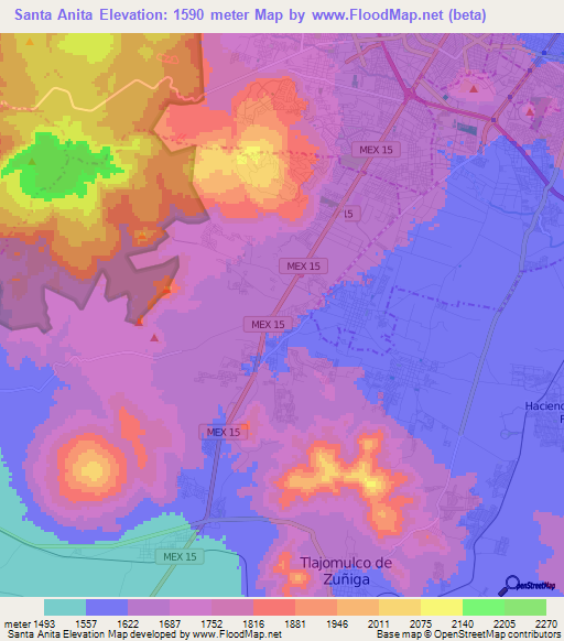 Santa Anita,Mexico Elevation Map