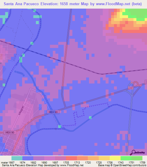 Santa Ana Pacueco,Mexico Elevation Map