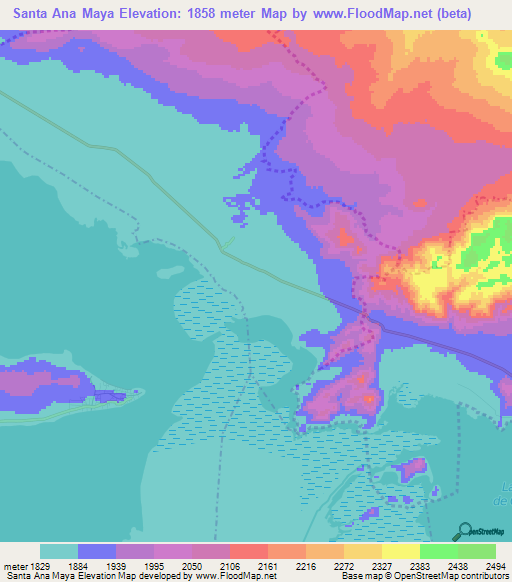 Santa Ana Maya,Mexico Elevation Map