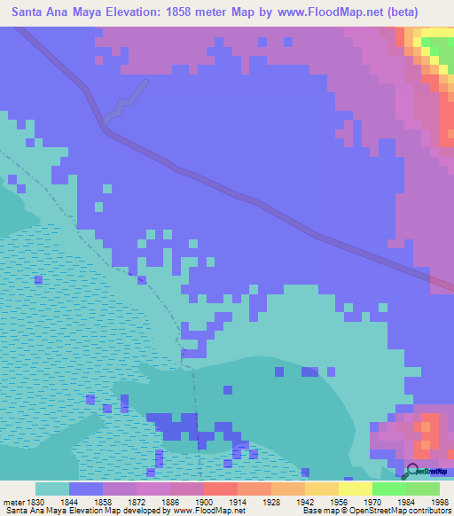 Santa Ana Maya,Mexico Elevation Map