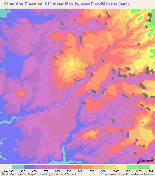 Santa Ana,Mexico Elevation Map