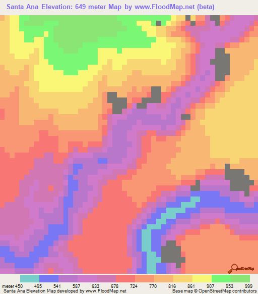 Santa Ana,Mexico Elevation Map