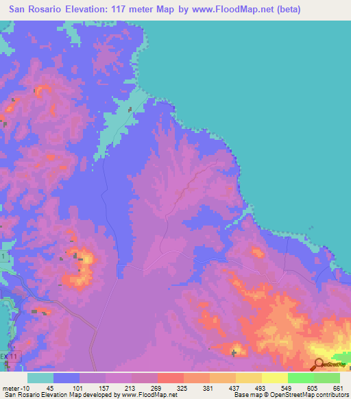 San Rosario,Mexico Elevation Map