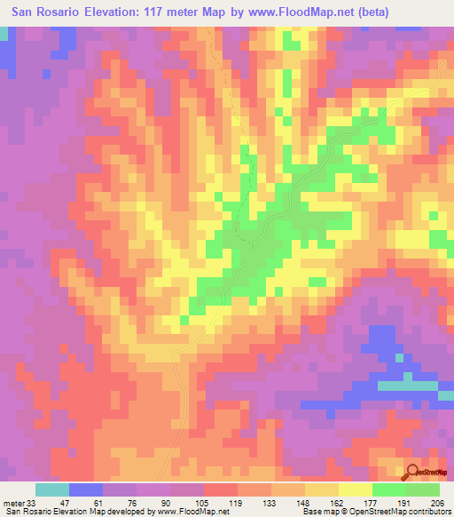 San Rosario,Mexico Elevation Map