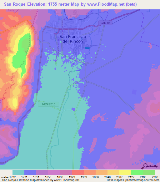 San Roque,Mexico Elevation Map