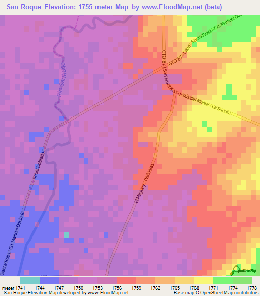 San Roque,Mexico Elevation Map