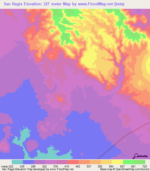 San Regis,Mexico Elevation Map