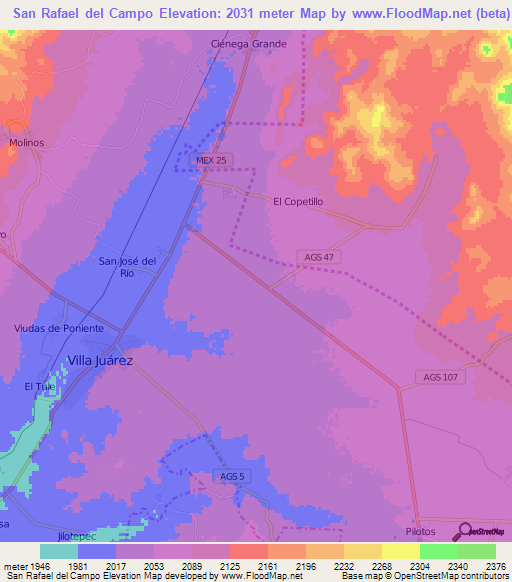 San Rafael del Campo,Mexico Elevation Map