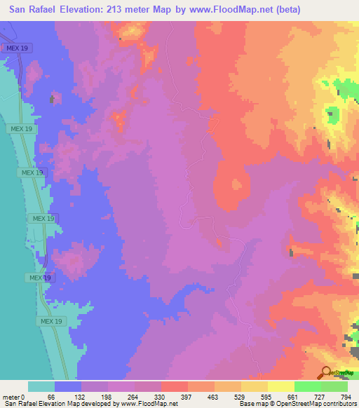 San Rafael,Mexico Elevation Map