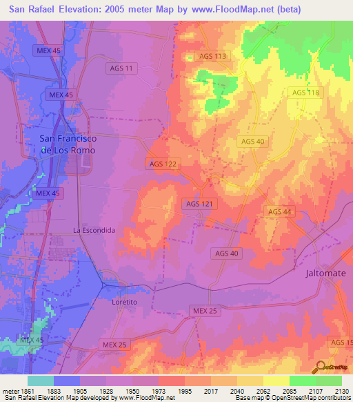 San Rafael,Mexico Elevation Map