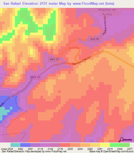 San Rafael,Mexico Elevation Map