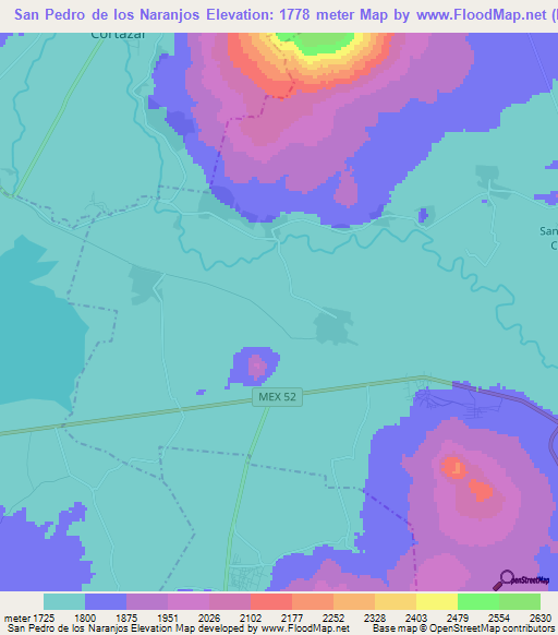 San Pedro de los Naranjos,Mexico Elevation Map