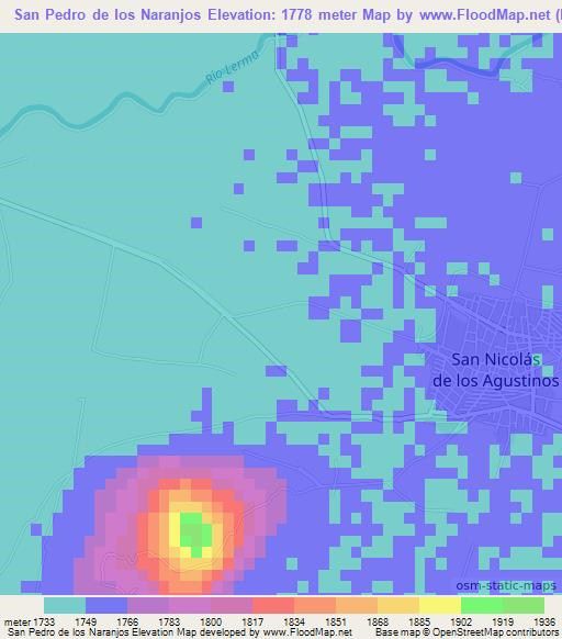 San Pedro de los Naranjos,Mexico Elevation Map