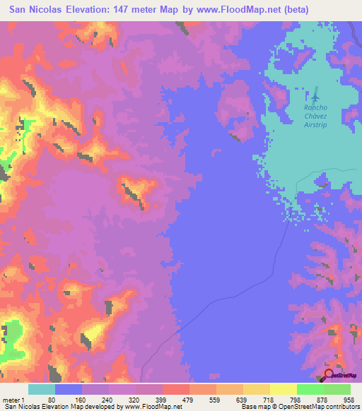 San Nicolas,Mexico Elevation Map