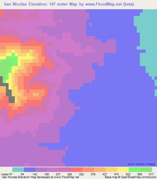 San Nicolas,Mexico Elevation Map