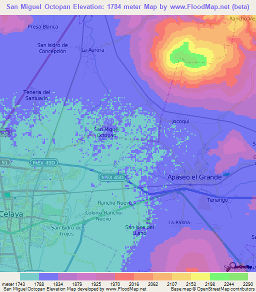 San Miguel Octopan,Mexico Elevation Map