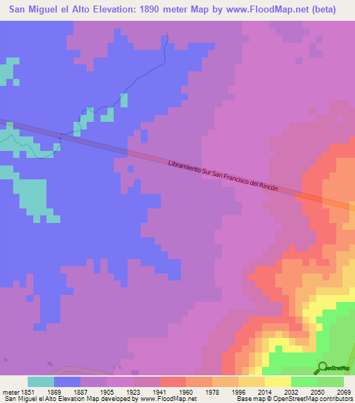 San Miguel el Alto,Mexico Elevation Map