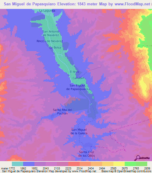 San Miguel de Papasquiaro,Mexico Elevation Map